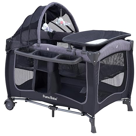 Pamo Babe Baby Playard with Canopy, Portable Crib with Changing Table